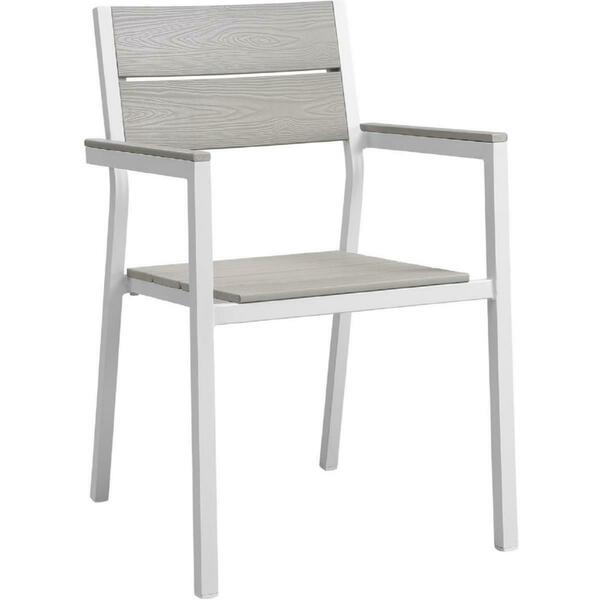 Primewir Maine Outdoor Patio Armchair Dining Chair White Metal & Light Gray plywood EEI-1506-WHI-LGR